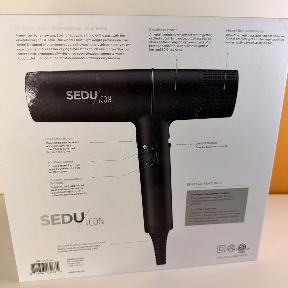 Sedu Icon Professional Hair Dryer SD-IDV2BK Black 1650W Brushless Motor Light